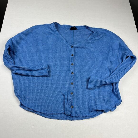 Urban Outfitters Out From Under Thermal Shirt Blue Oversized Button Top SMALL - Picture 1 of 11
